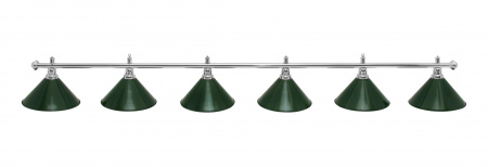 Бильярдный светильник Престиж 6 плафонов (зеленый, серебристая штанга)